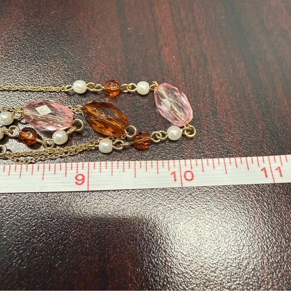 Avon Pink Frosted filigree multi strand Gold and Pink Gemstone Necklace NIB 2007 - Picture 3 of 8